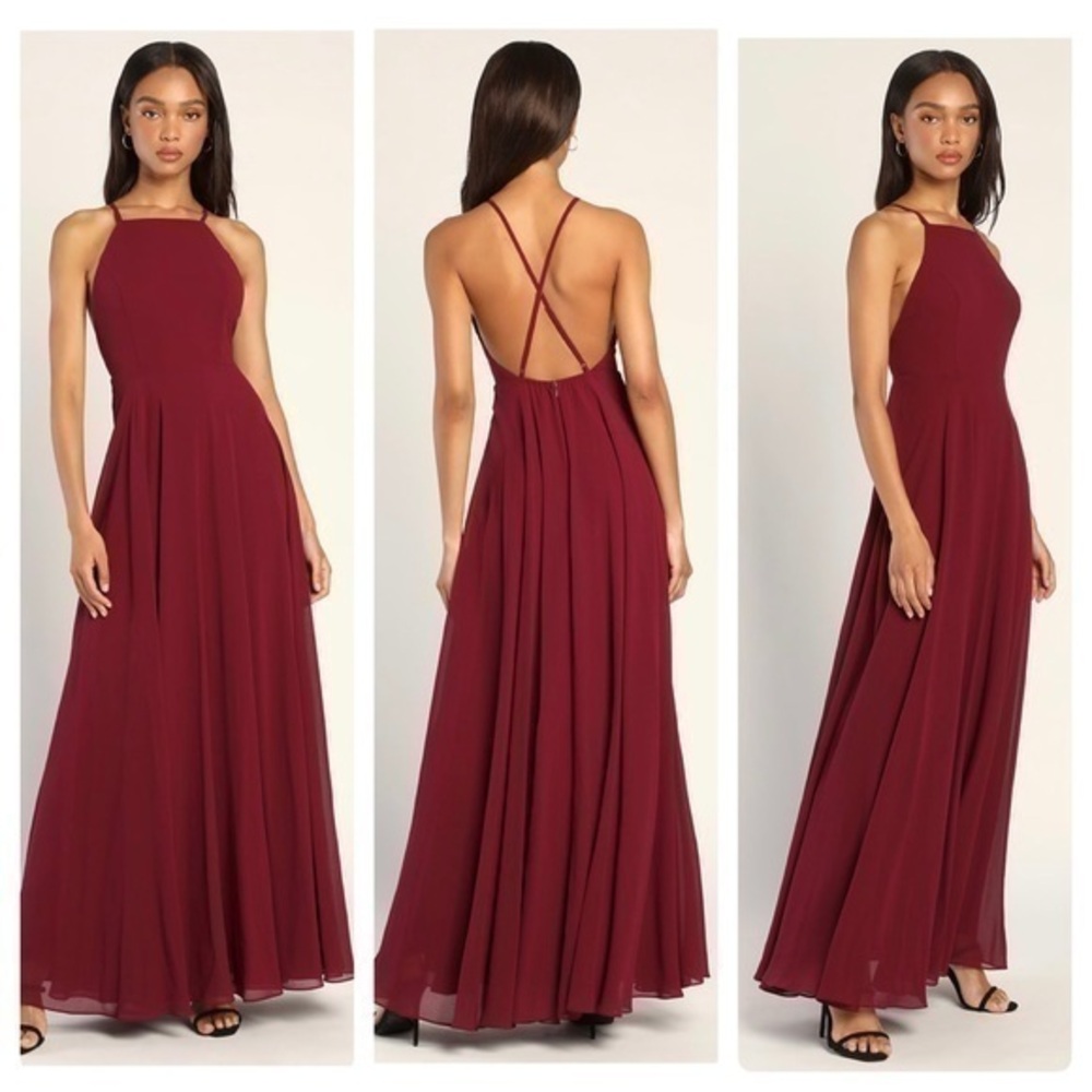 Lulu’s Mythical Kind of Love Burgundy Purple Maxi Dress XS